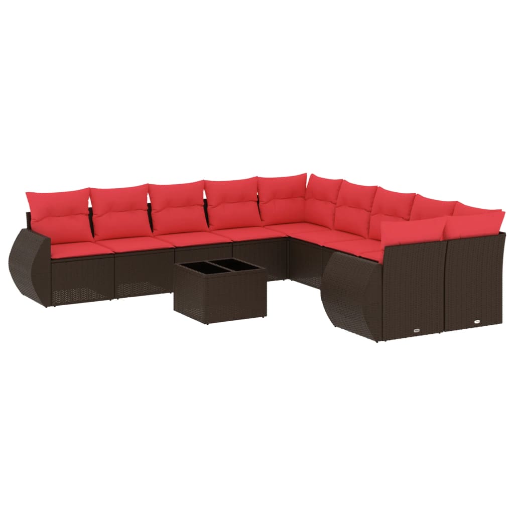 11-delige tuinbankset met kussens, bruin polyrotan is nu te koop bij PeponiXL, paradijselijk wonen!