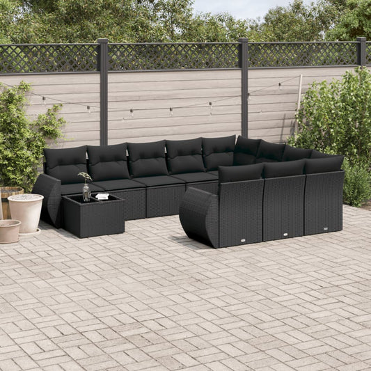 11-delige Loungeset met kussens poly rattan zwart is nu te koop bij PeponiXL, paradijselijk wonen!