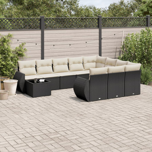 11-delige Loungeset met kussens poly rattan zwart is nu te koop bij PeponiXL, paradijselijk wonen!