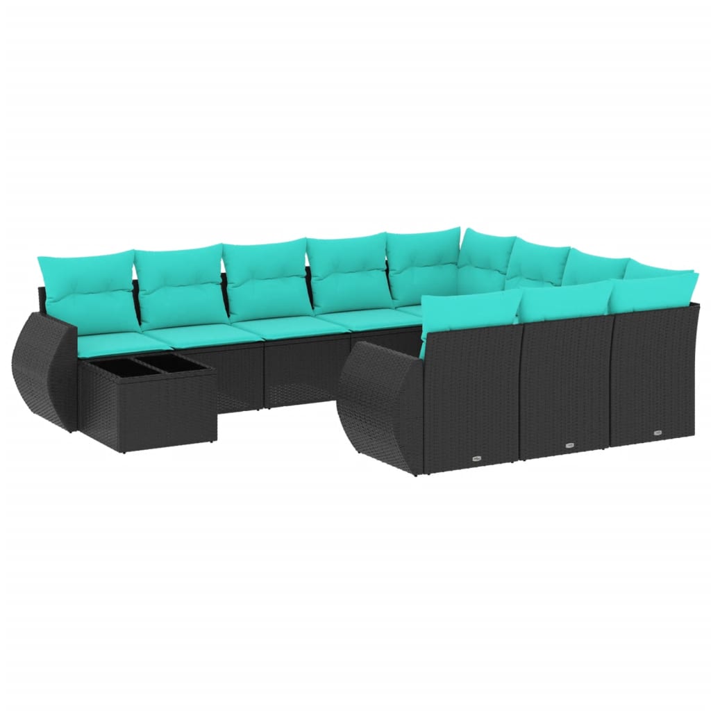11-delige tuinbankset met kussens, zwart polyrotan is nu te koop bij PeponiXL, paradijselijk wonen!