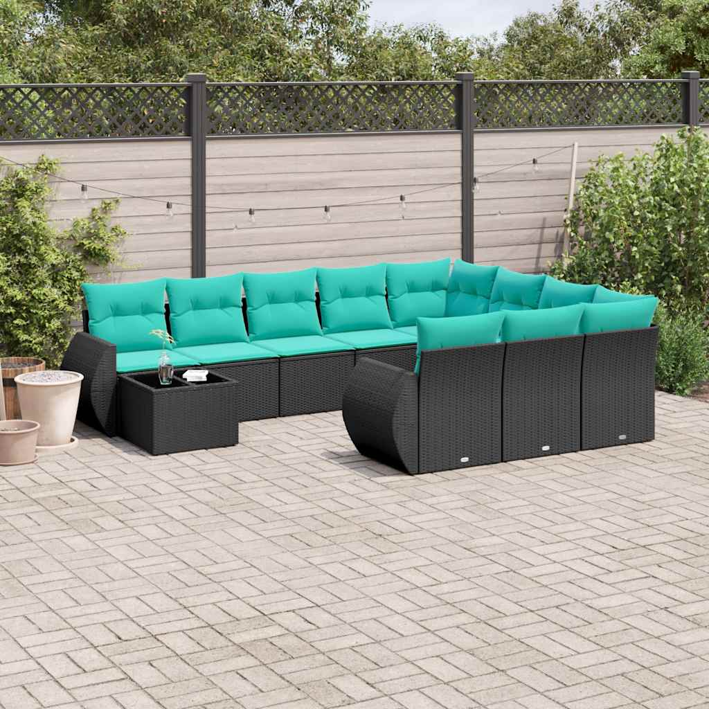 11-delige tuinbankset met kussens, zwart polyrotan is nu te koop bij PeponiXL, paradijselijk wonen!