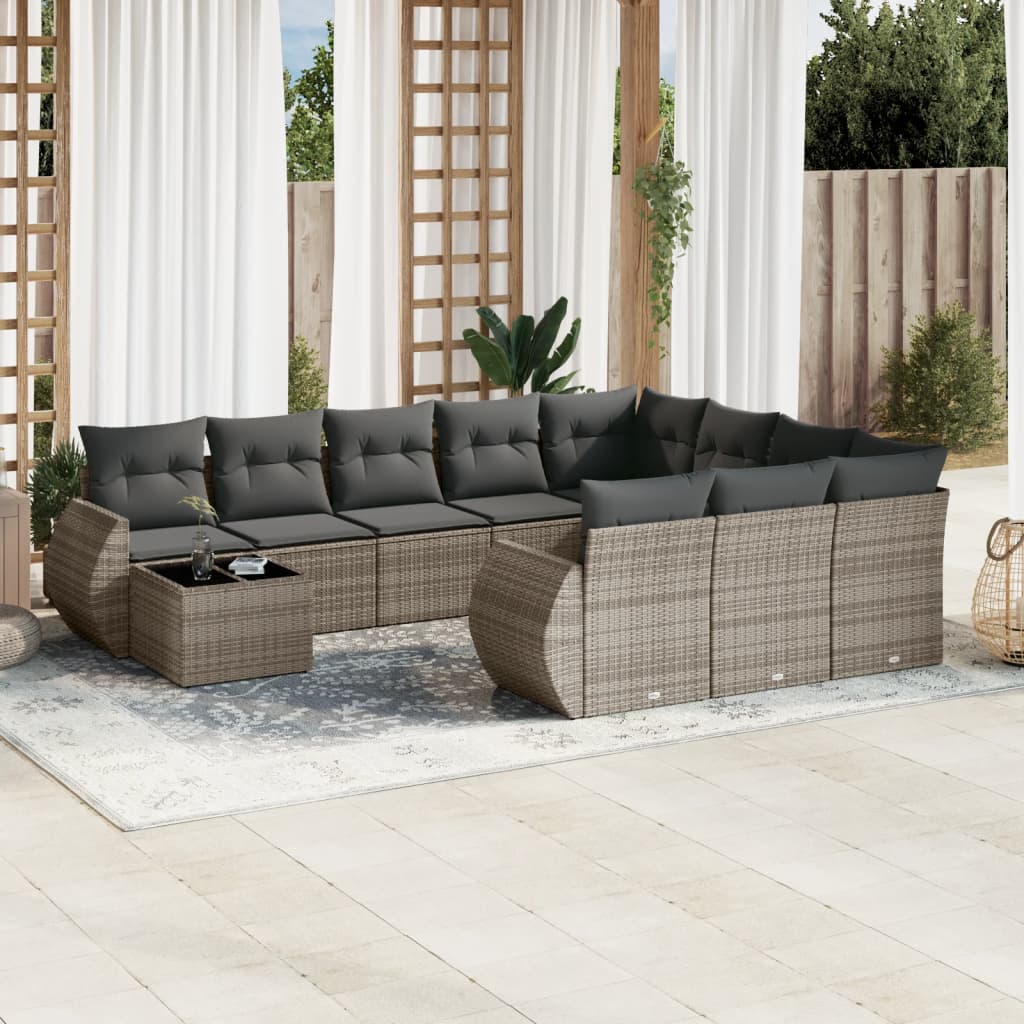 11-delige Loungeset met kussens poly rattan grijs is nu te koop bij PeponiXL, paradijselijk wonen!