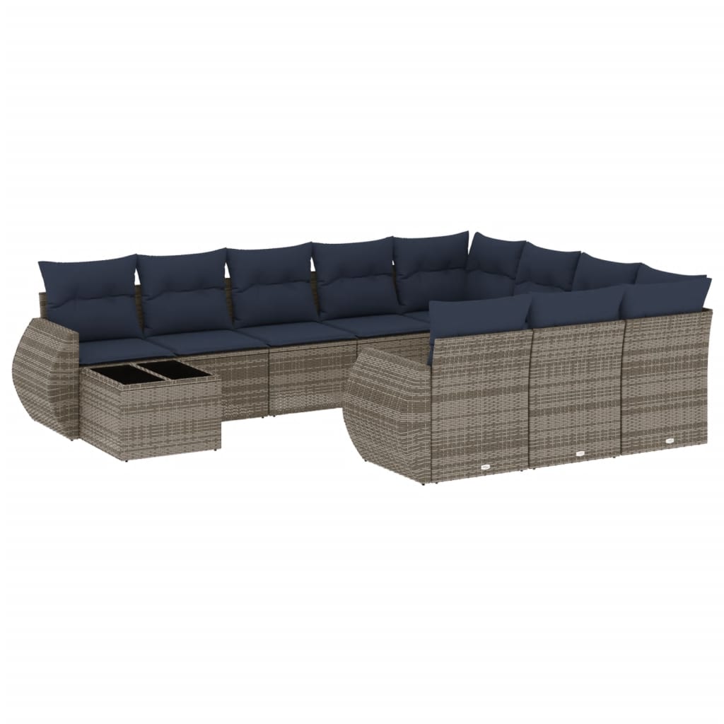 11-delige tuinbankset met kussens, grijs polyrotan is nu te koop bij PeponiXL, paradijselijk wonen!