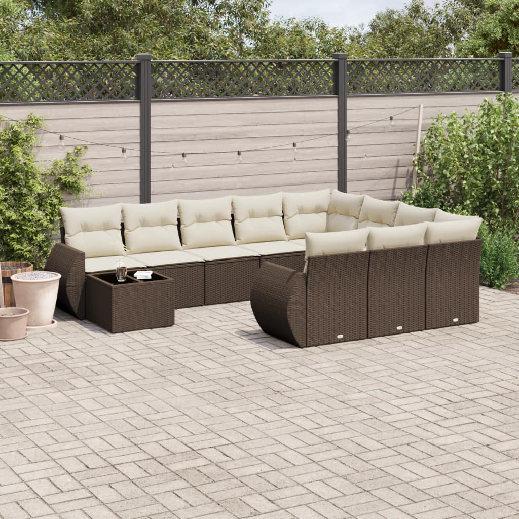 11-delige Loungeset met kussens poly rattan bruin is nu te koop bij PeponiXL, paradijselijk wonen!