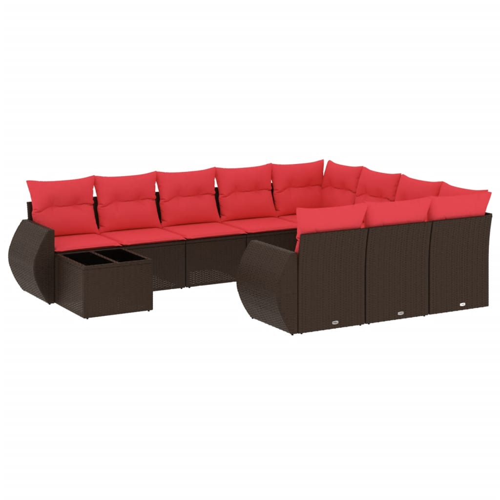 11-delige tuinbankset met kussens, bruin polyrotan is nu te koop bij PeponiXL, paradijselijk wonen!