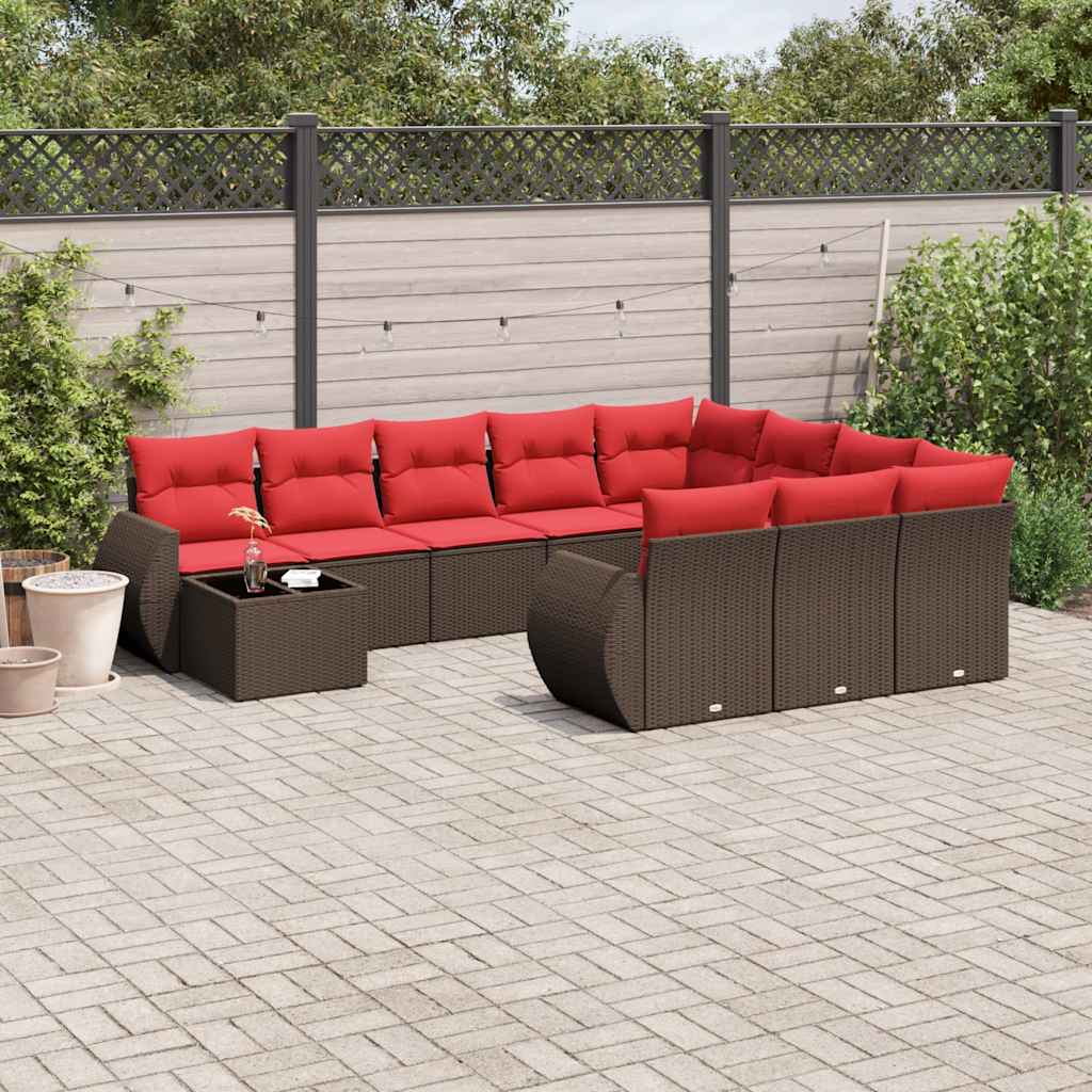 11-delige tuinbankset met kussens, bruin polyrotan is nu te koop bij PeponiXL, paradijselijk wonen!