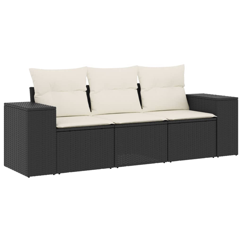 3-delige Loungeset met kussens poly rattan zwart is nu te koop bij PeponiXL, paradijselijk wonen!