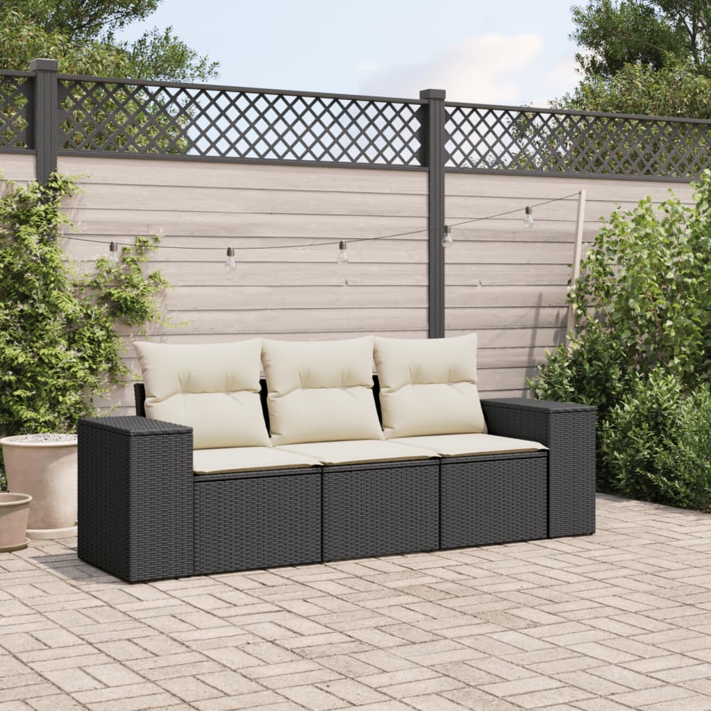 3-delige Loungeset met kussens poly rattan zwart is nu te koop bij PeponiXL, paradijselijk wonen!