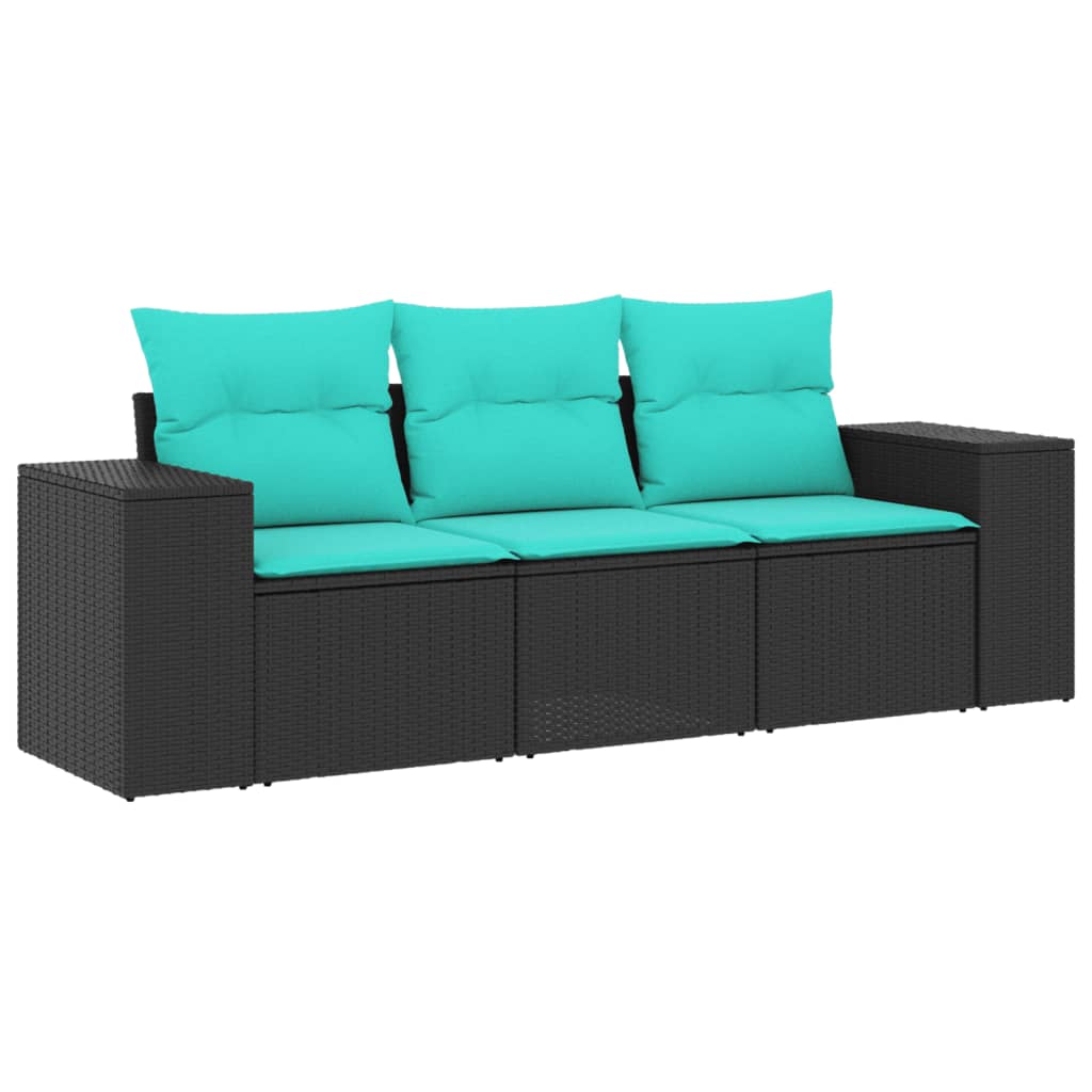 3-delige tuinbankset met kussens van zwart polyrotan is nu te koop bij PeponiXL, paradijselijk wonen!