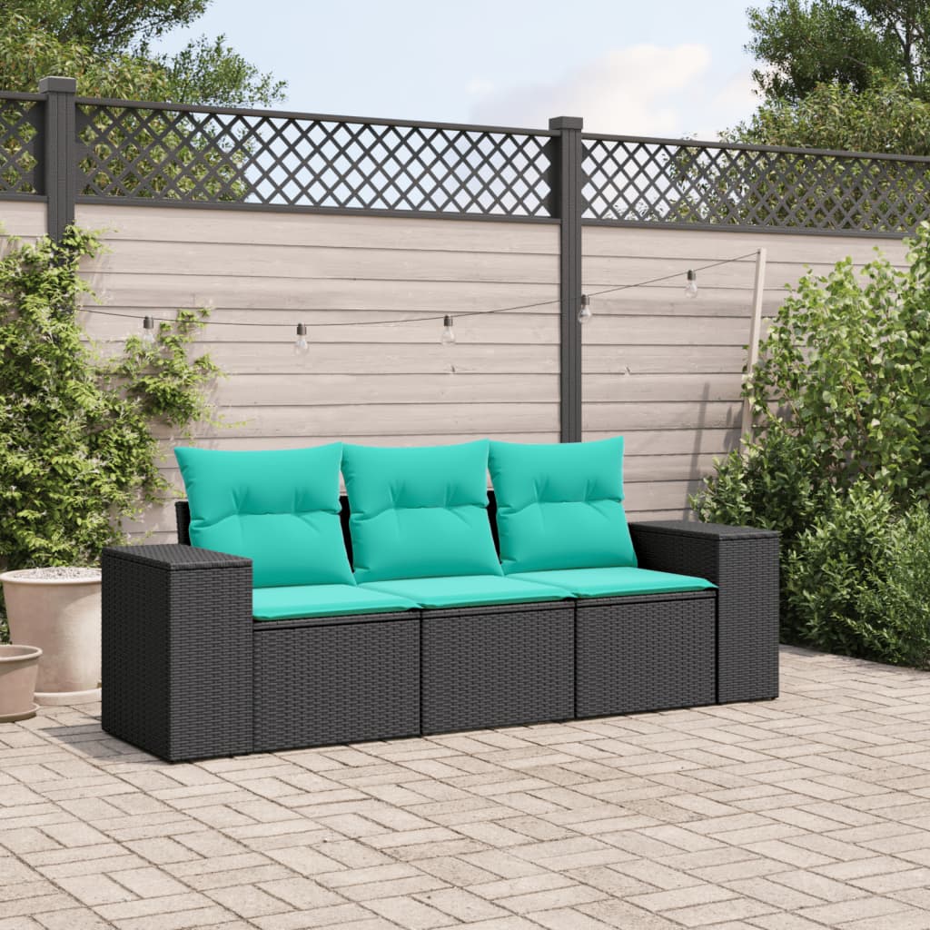 3-delige tuinbankset met kussens van zwart polyrotan is nu te koop bij PeponiXL, paradijselijk wonen!