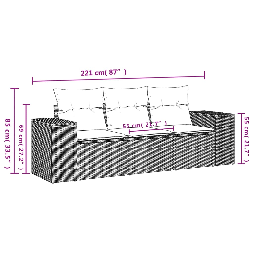 3-delige Loungeset met kussens poly rattan beige is nu te koop bij PeponiXL, paradijselijk wonen!