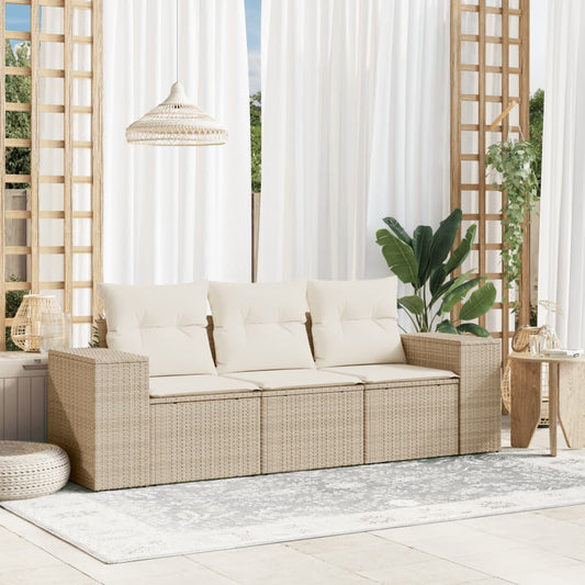 3-delige Loungeset met kussens poly rattan beige is nu te koop bij PeponiXL, paradijselijk wonen!