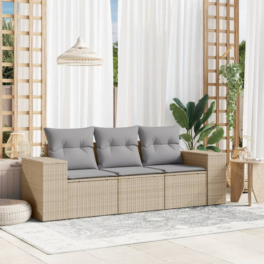 3-delige Loungeset met kussens poly rattan beige is nu te koop bij PeponiXL, paradijselijk wonen!