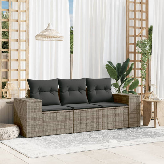 3-delige Loungeset met kussens poly rattan grijs is nu te koop bij PeponiXL, paradijselijk wonen!