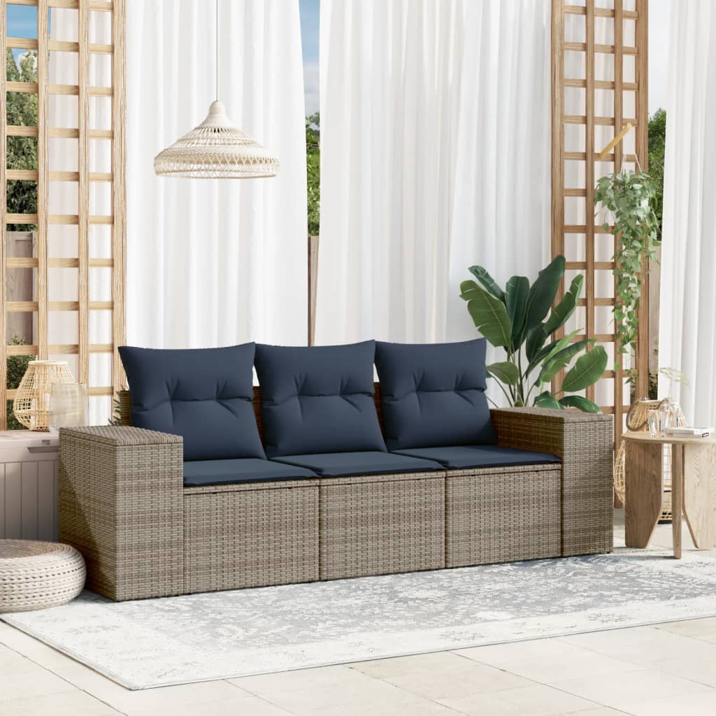 3-delige tuinbankset met kussens, grijs polyrotan is nu te koop bij PeponiXL, paradijselijk wonen!