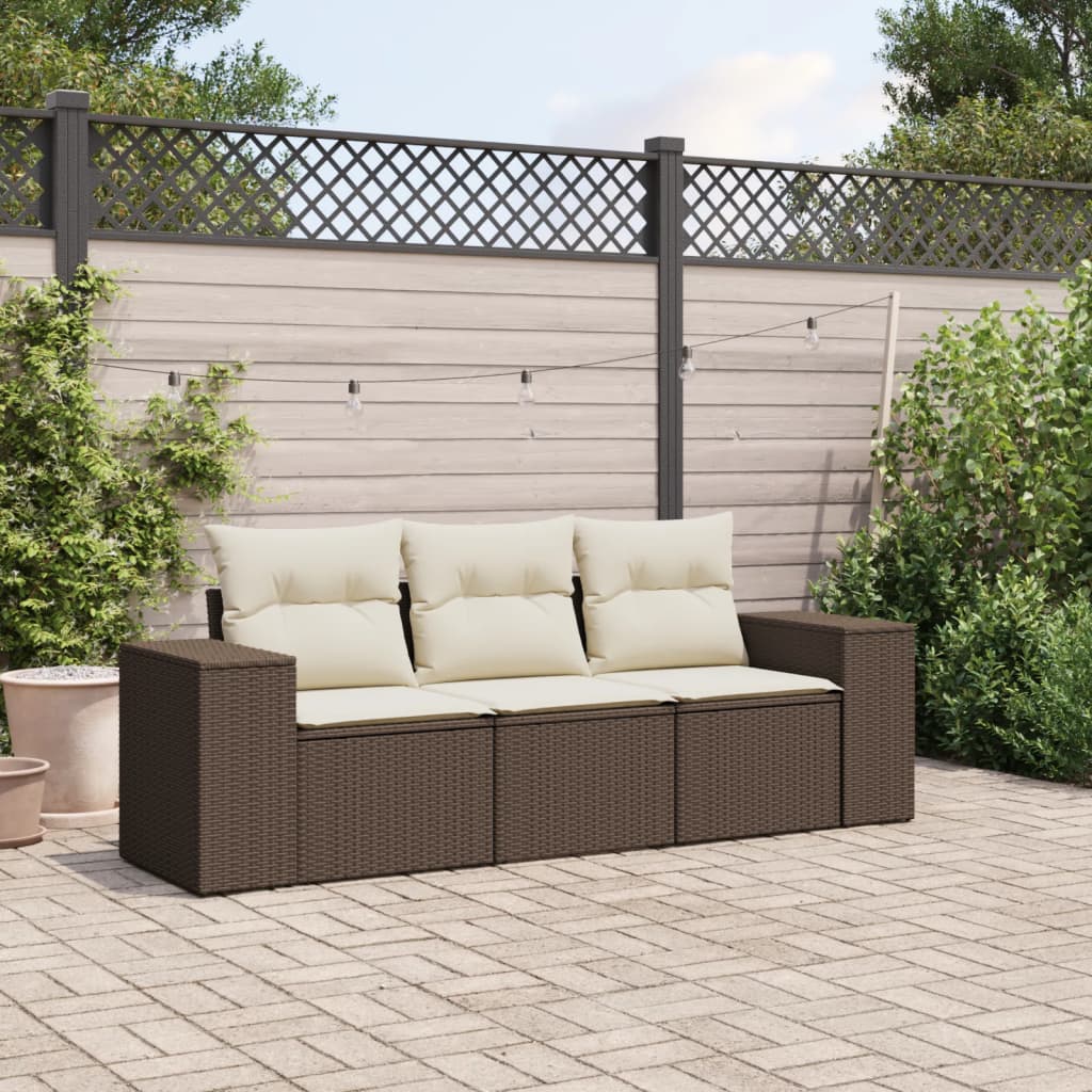 3-delige Loungeset met kussens poly rattan bruin is nu te koop bij PeponiXL, paradijselijk wonen!