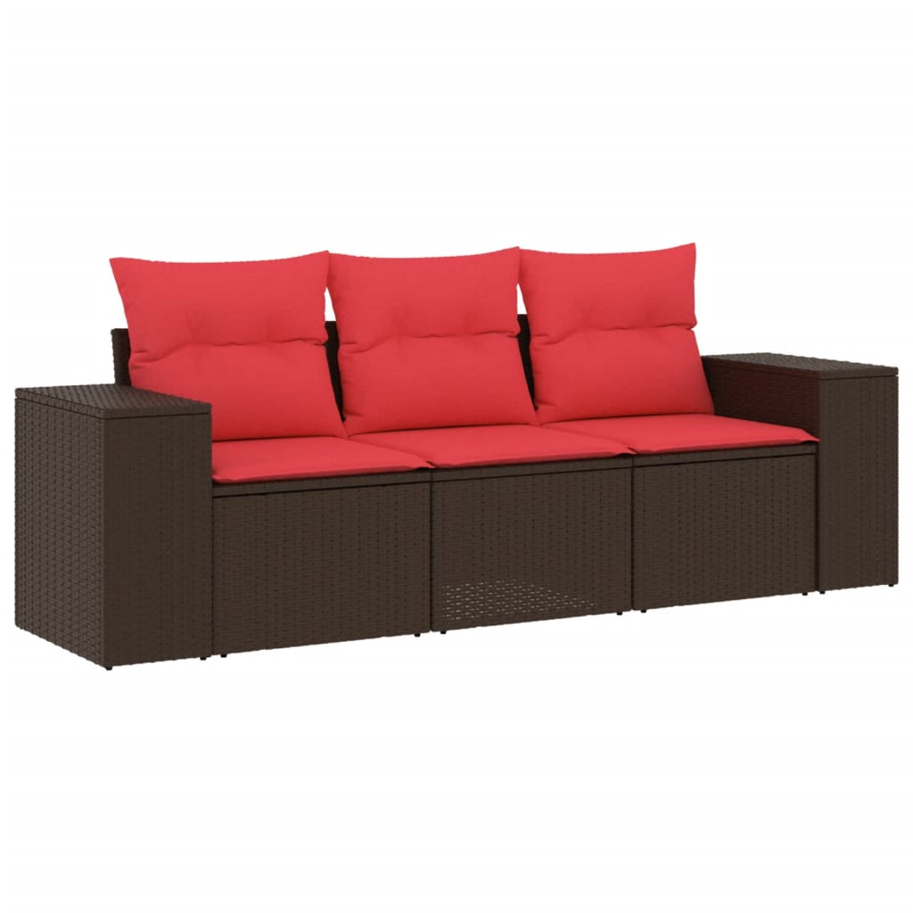 3-delige tuinbankset met kussens, bruin polyrotan is nu te koop bij PeponiXL, paradijselijk wonen!