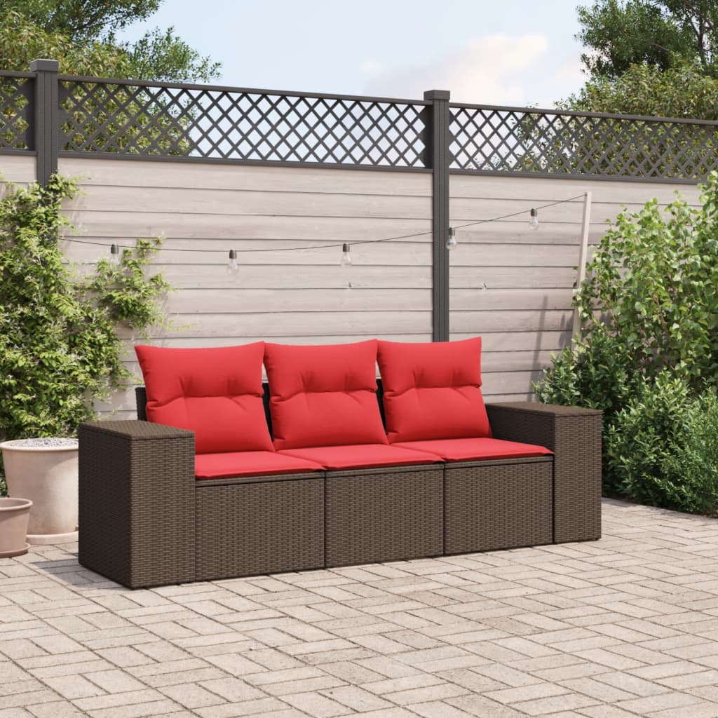 3-delige tuinbankset met kussens, bruin polyrotan is nu te koop bij PeponiXL, paradijselijk wonen!