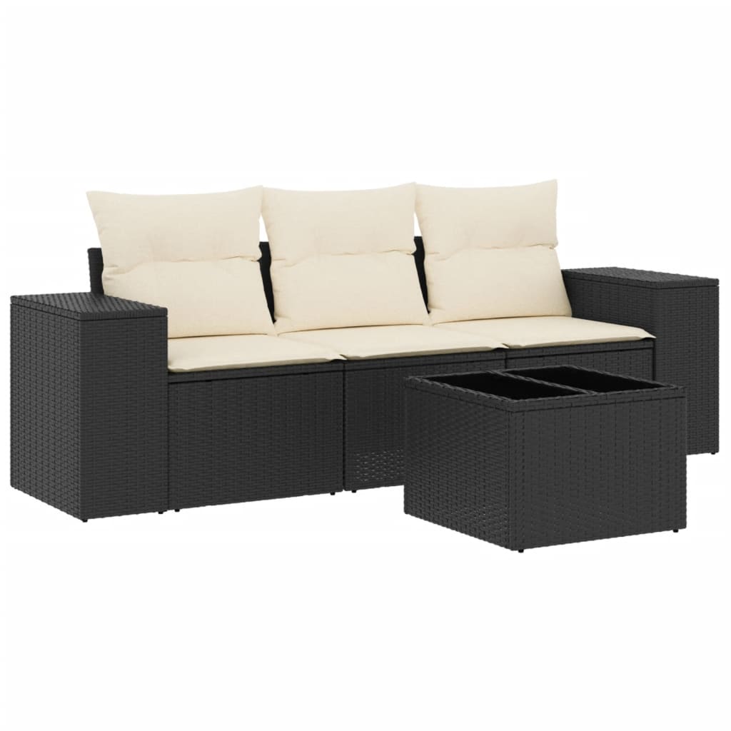 4-delige Loungeset met kussens poly rattan zwart is nu te koop bij PeponiXL, paradijselijk wonen!