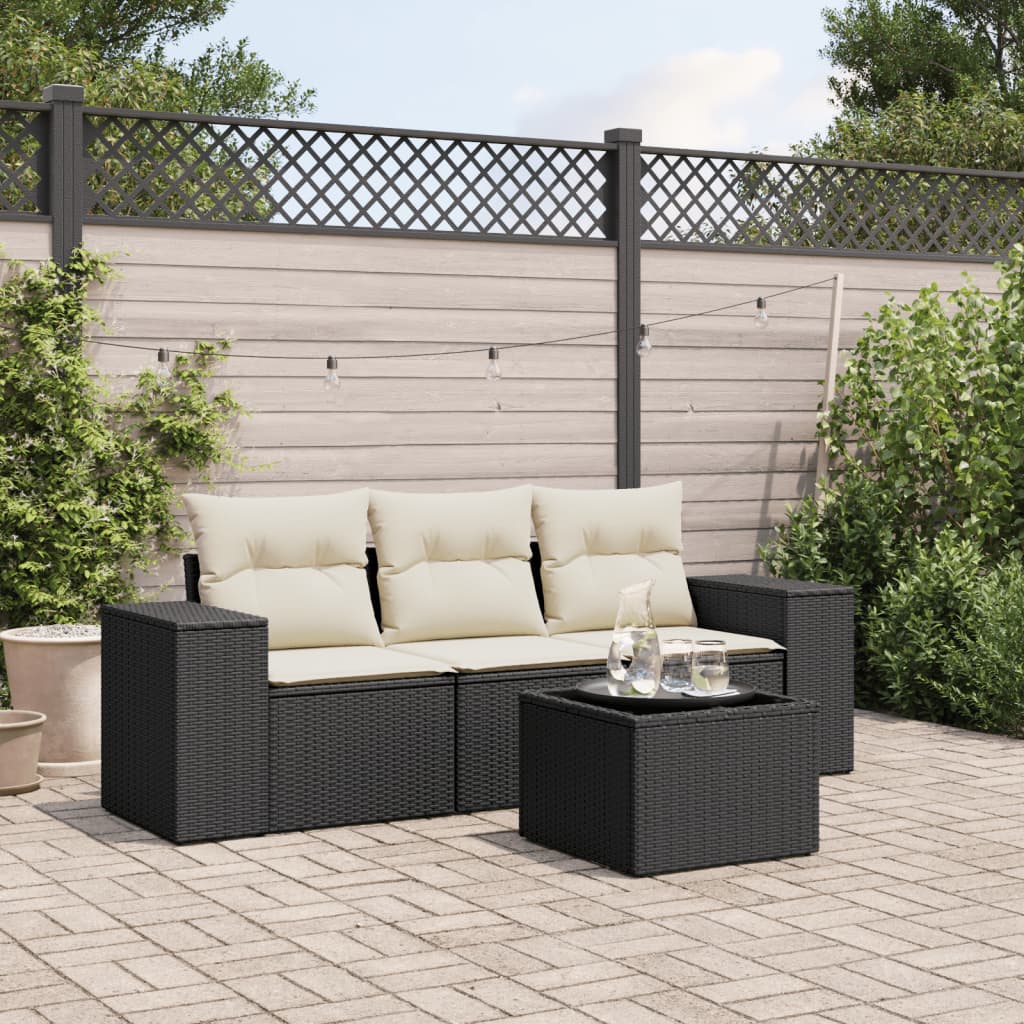 4-delige Loungeset met kussens poly rattan zwart is nu te koop bij PeponiXL, paradijselijk wonen!