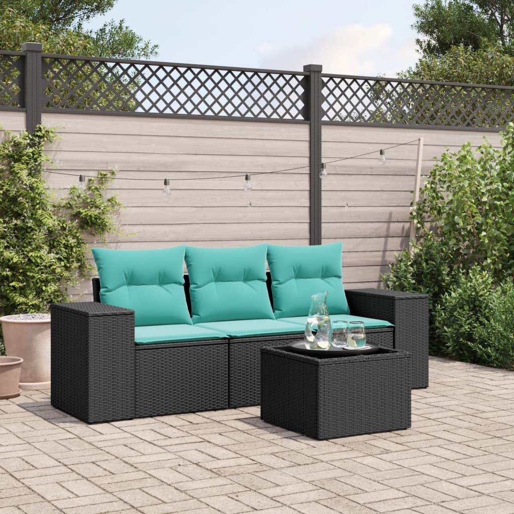 4-delige tuinbankset met kussens, zwart polyrotan is nu te koop bij PeponiXL, paradijselijk wonen!