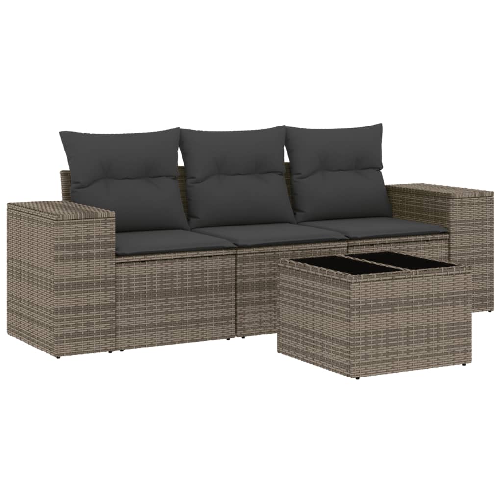 4-delige Loungeset met kussens poly rattan grijs is nu te koop bij PeponiXL, paradijselijk wonen!