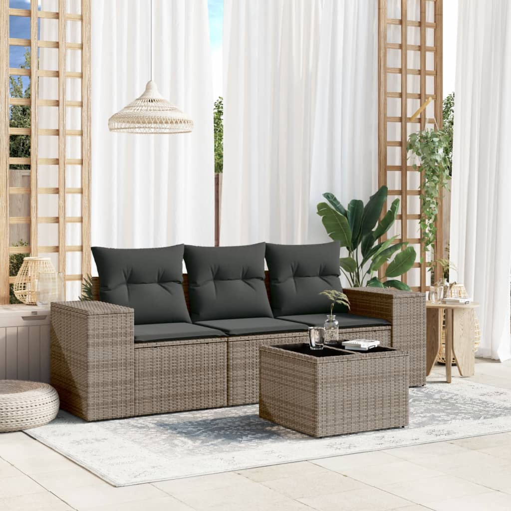 4-delige Loungeset met kussens poly rattan grijs is nu te koop bij PeponiXL, paradijselijk wonen!