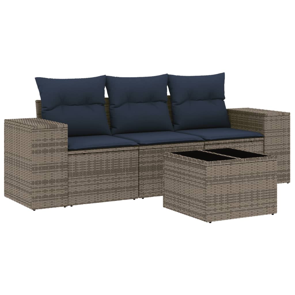 4-delige tuinbankset met kussens, grijs polyrotan is nu te koop bij PeponiXL, paradijselijk wonen!