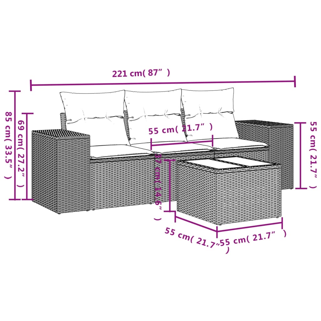 4-delige Loungeset met kussens poly rattan lichtgrijs is nu te koop bij PeponiXL, paradijselijk wonen!