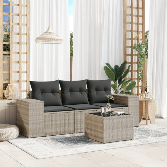 4-delige Loungeset met kussens poly rattan lichtgrijs is nu te koop bij PeponiXL, paradijselijk wonen!