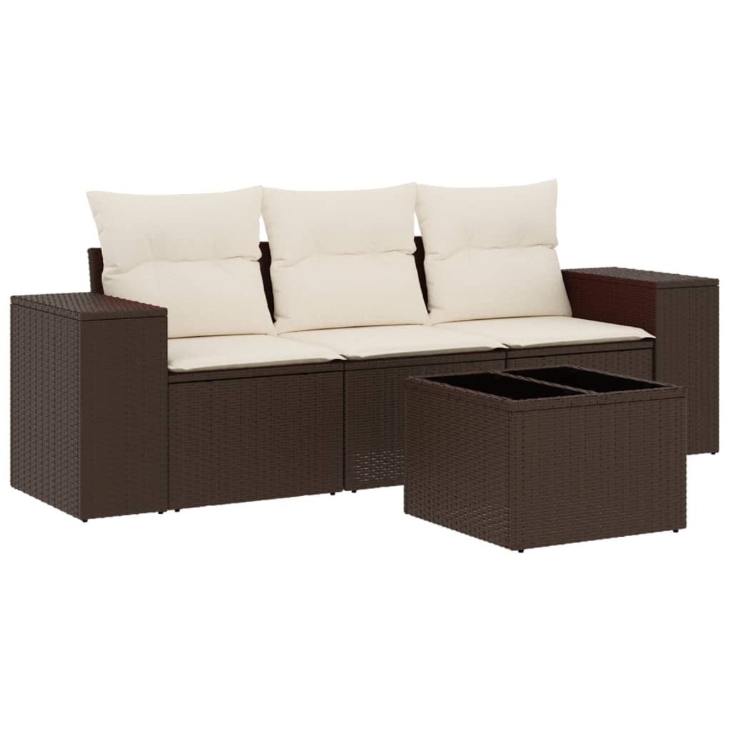 4-delige Loungeset met kussens poly rattan bruin is nu te koop bij PeponiXL, paradijselijk wonen!