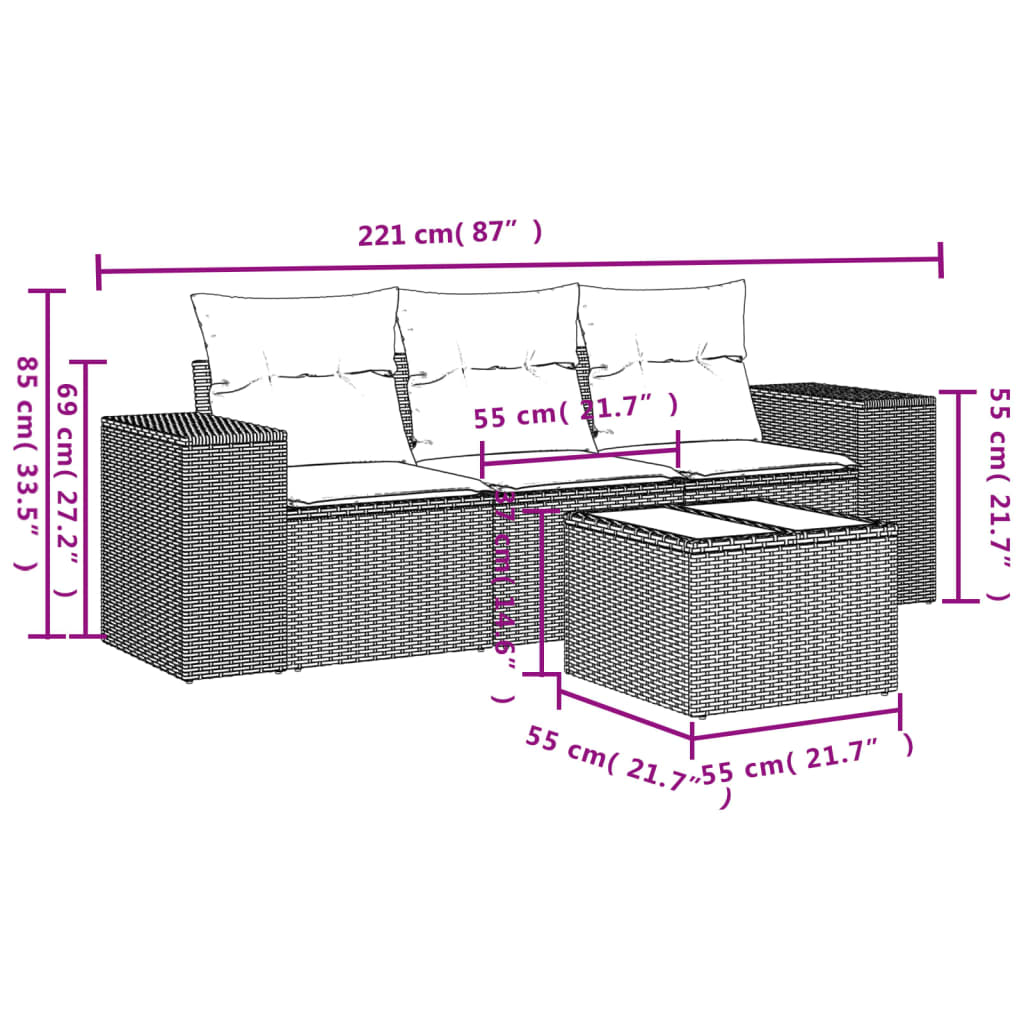 4-delige Loungeset met kussens poly rattan bruin is nu te koop bij PeponiXL, paradijselijk wonen!