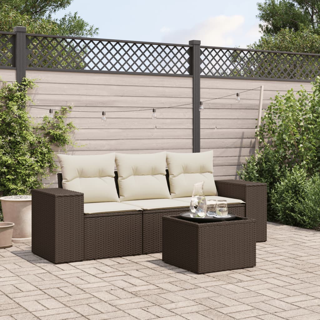 4-delige Loungeset met kussens poly rattan bruin is nu te koop bij PeponiXL, paradijselijk wonen!