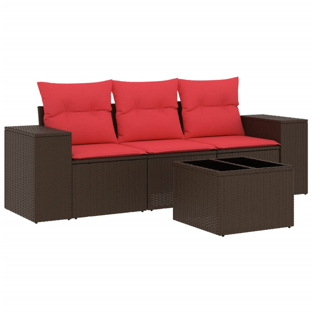 4-delige tuinbankset met kussens, bruin polyrotan is nu te koop bij PeponiXL, paradijselijk wonen!