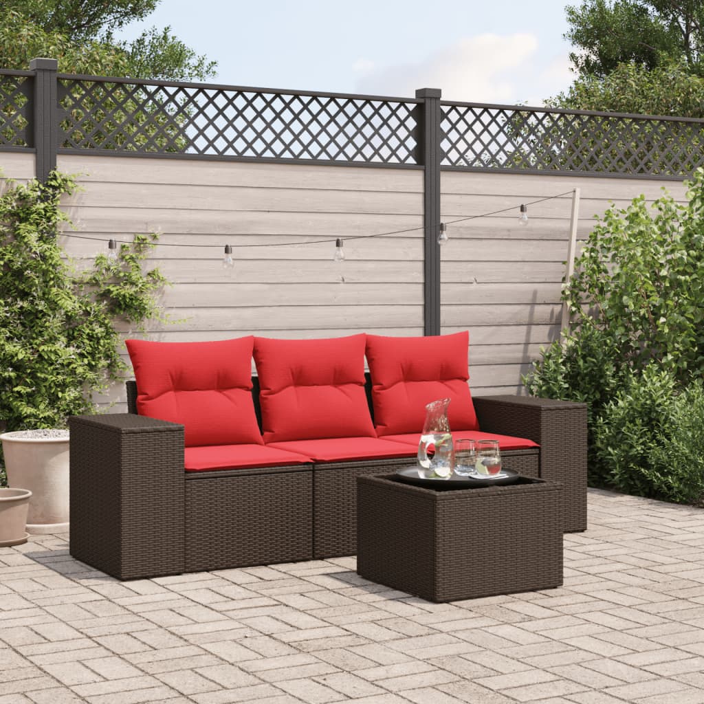 4-delige tuinbankset met kussens, bruin polyrotan is nu te koop bij PeponiXL, paradijselijk wonen!