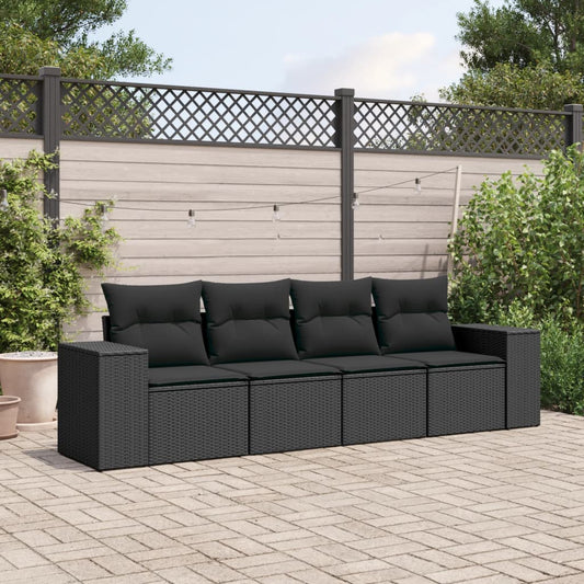 4-delige Loungeset met kussens poly rattan zwart is nu te koop bij PeponiXL, paradijselijk wonen!