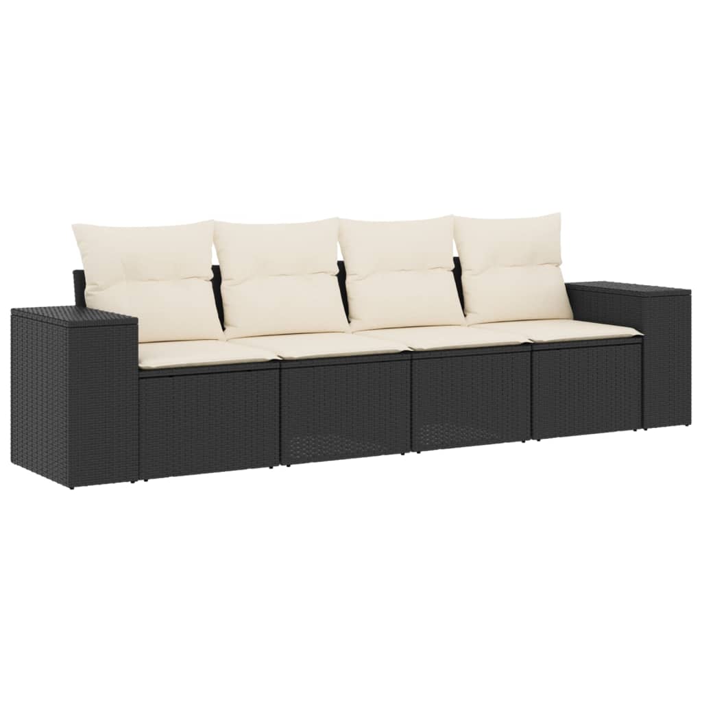 4-delige Loungeset met kussens poly rattan zwart is nu te koop bij PeponiXL, paradijselijk wonen!
