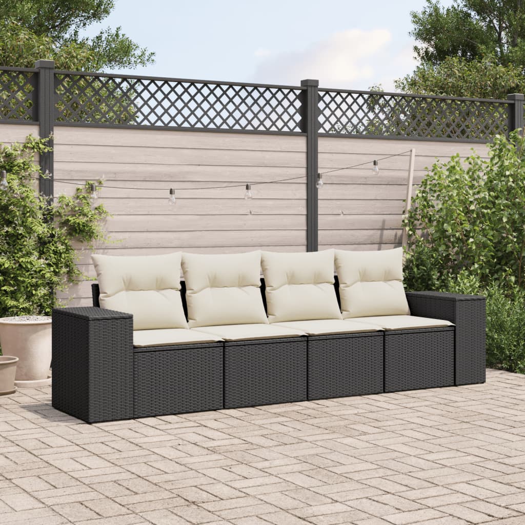 4-delige Loungeset met kussens poly rattan zwart is nu te koop bij PeponiXL, paradijselijk wonen!