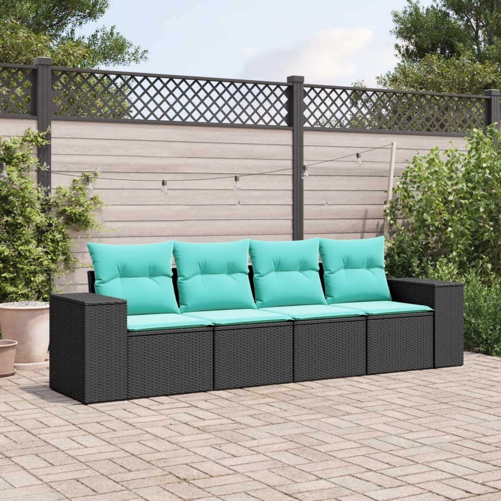 4-delige tuinbankset met kussens, zwart polyrotan is nu te koop bij PeponiXL, paradijselijk wonen!