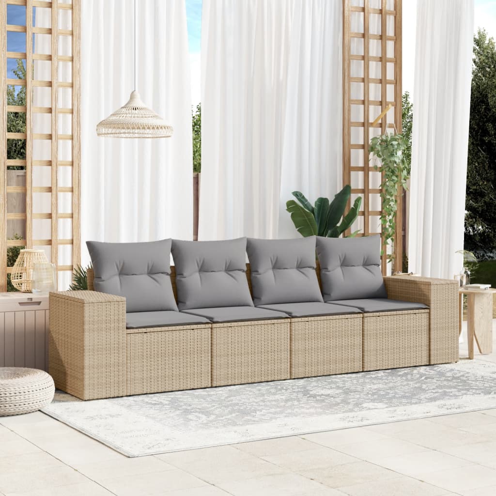 4-delige Loungeset met kussens poly rattan beige is nu te koop bij PeponiXL, paradijselijk wonen!