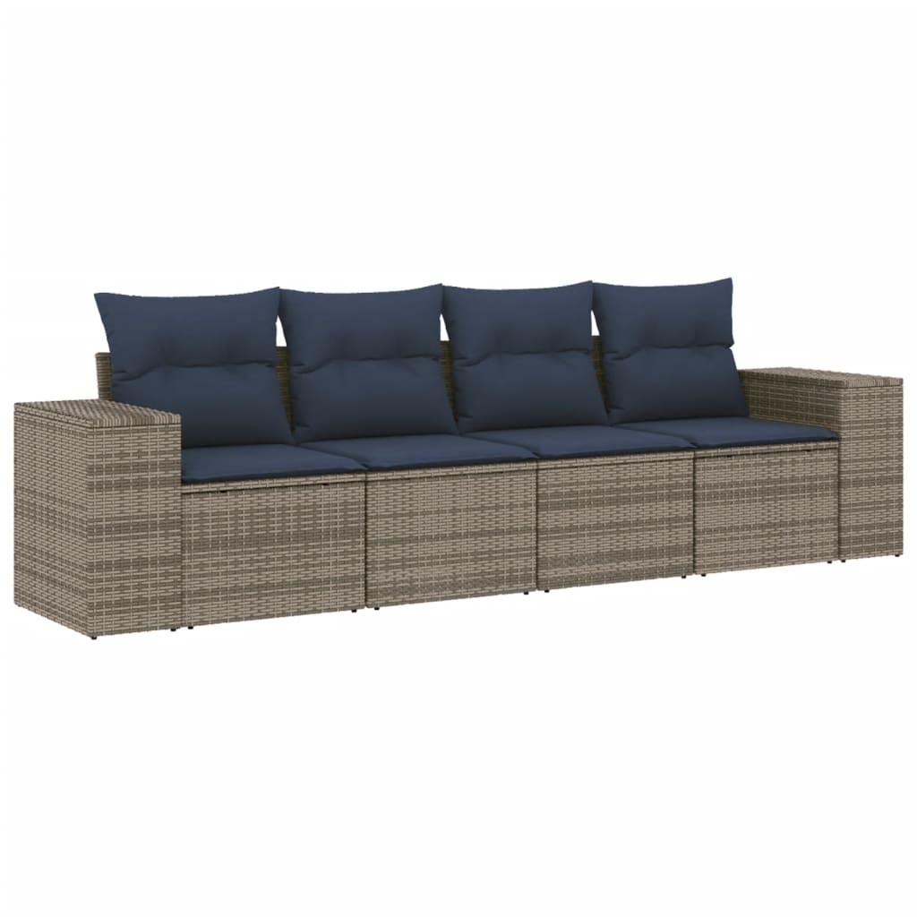 4-delige tuinbankset met kussens, grijs polyrotan is nu te koop bij PeponiXL, paradijselijk wonen!