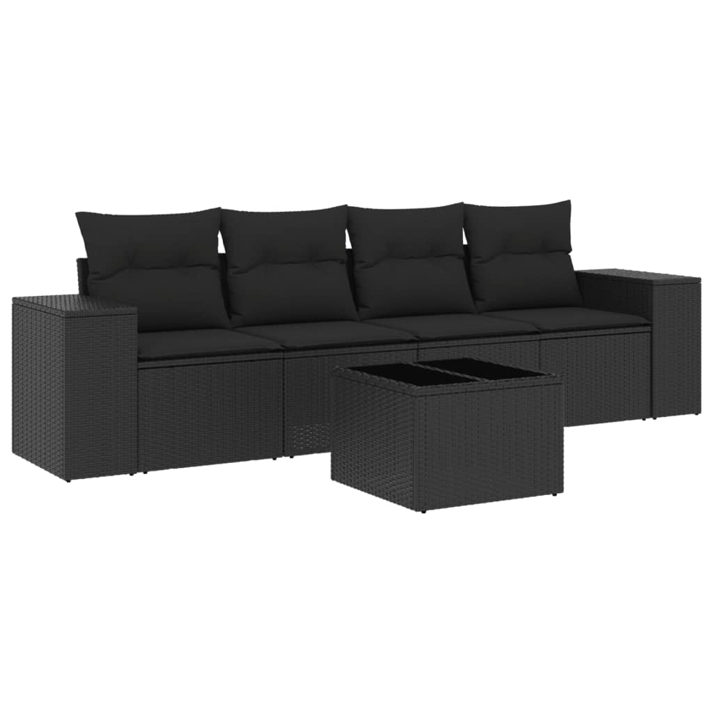 5-delige Loungeset met kussens poly rattan zwart is nu te koop bij PeponiXL, paradijselijk wonen!