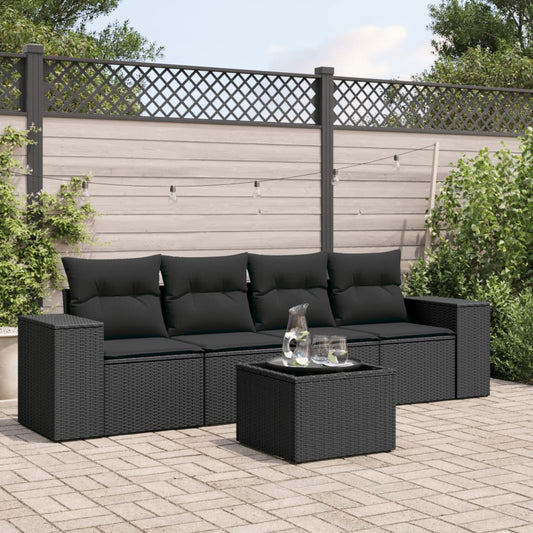 5-delige Loungeset met kussens poly rattan zwart is nu te koop bij PeponiXL, paradijselijk wonen!