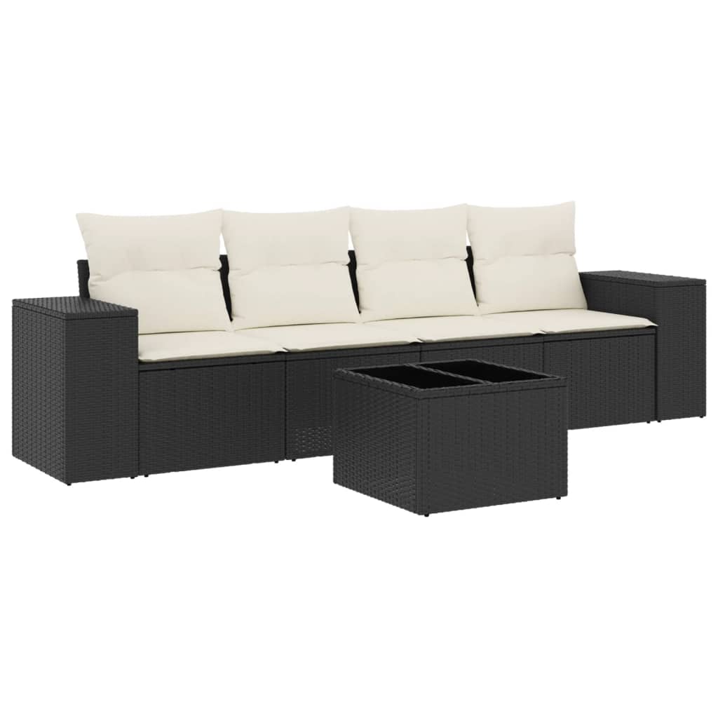 5-delige Loungeset met kussens poly rattan zwart is nu te koop bij PeponiXL, paradijselijk wonen!