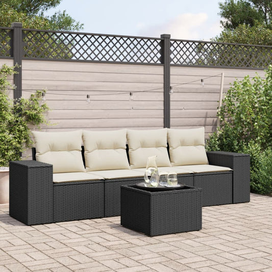 5-delige Loungeset met kussens poly rattan zwart is nu te koop bij PeponiXL, paradijselijk wonen!