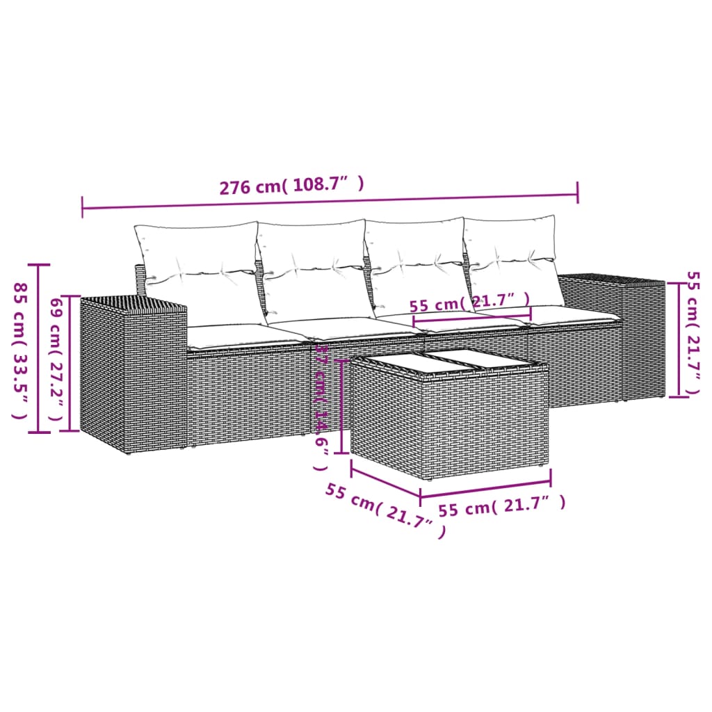 5-delige tuinbankset met kussens van zwart polyrotan is nu te koop bij PeponiXL, paradijselijk wonen!