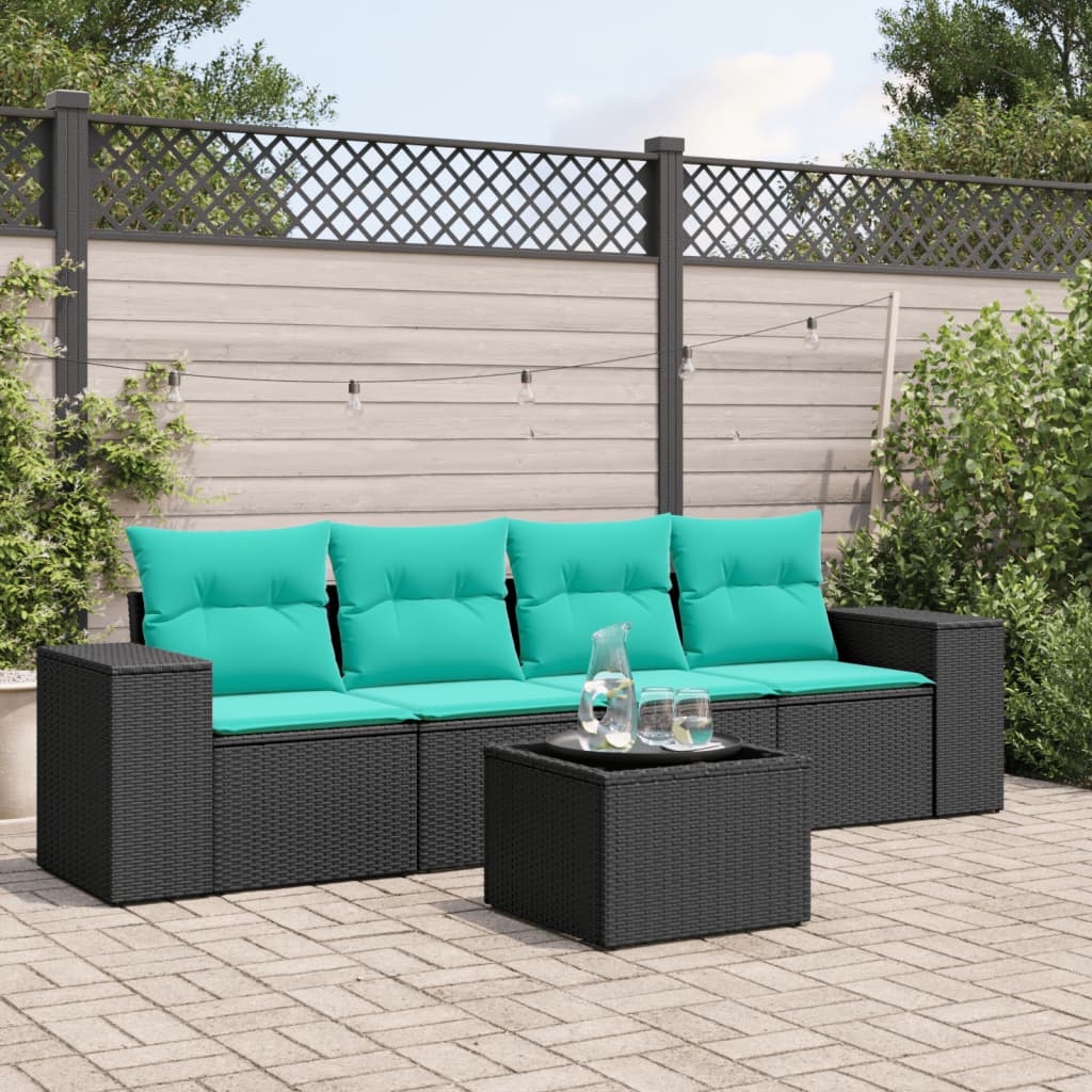5-delige tuinbankset met kussens van zwart polyrotan is nu te koop bij PeponiXL, paradijselijk wonen!