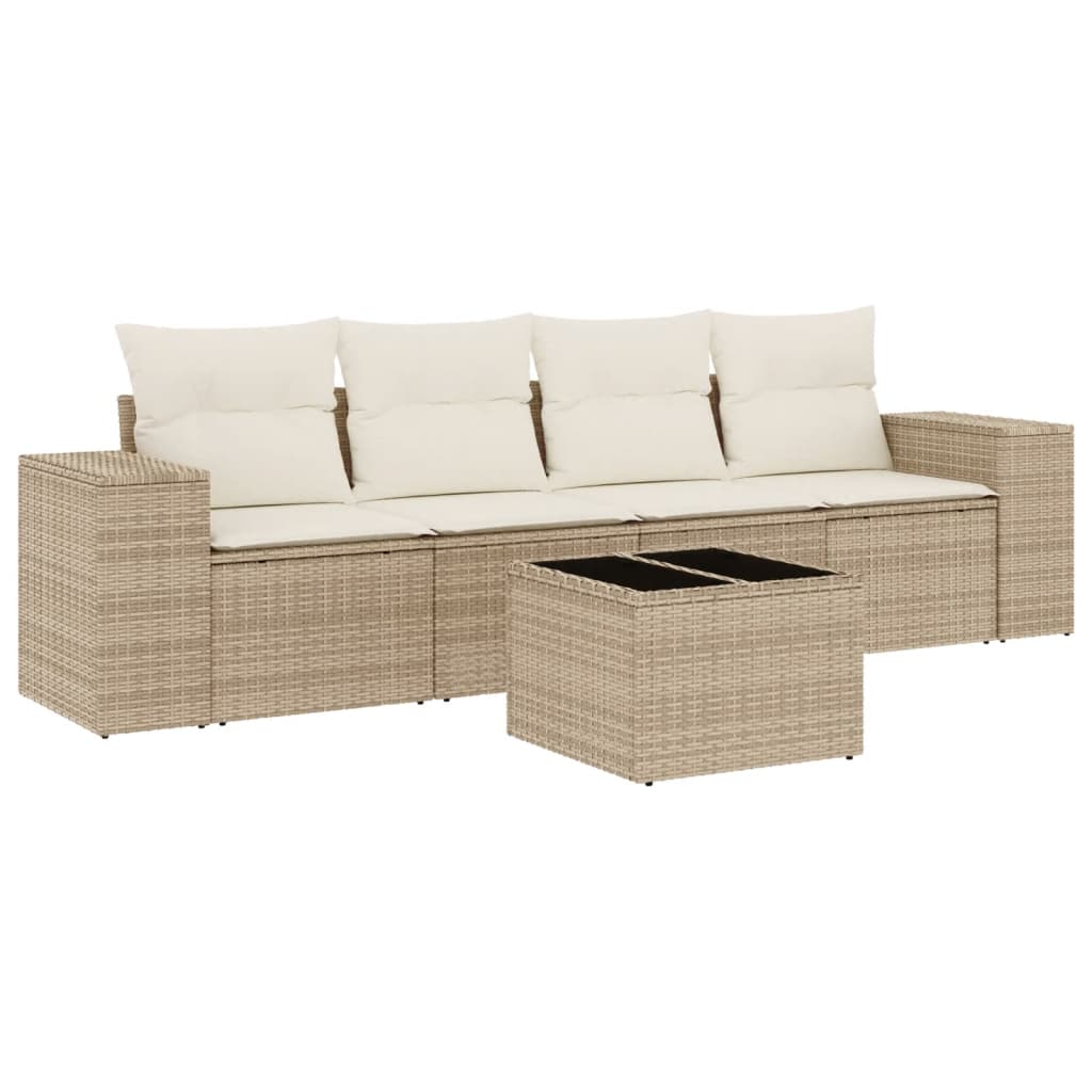 5-delige Loungeset met kussens poly rattan beige is nu te koop bij PeponiXL, paradijselijk wonen!