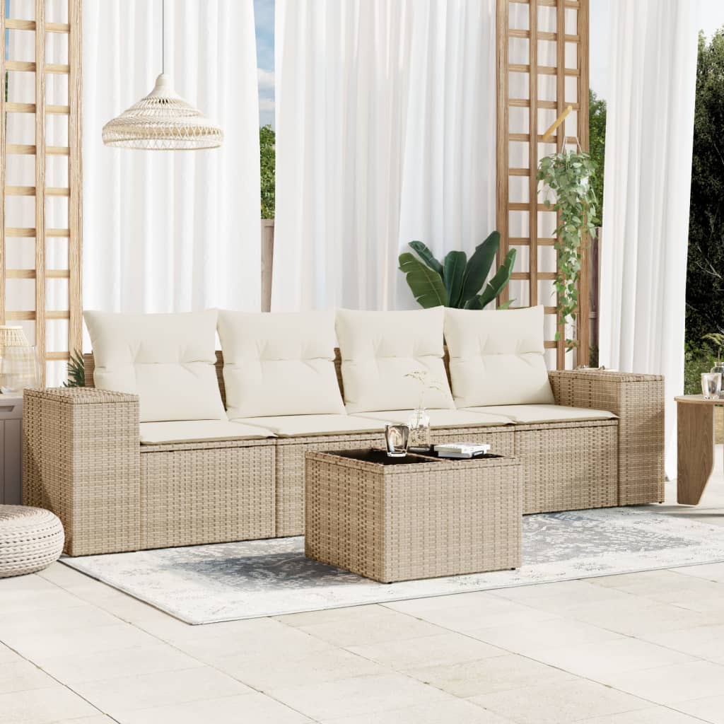 5-delige Loungeset met kussens poly rattan beige is nu te koop bij PeponiXL, paradijselijk wonen!