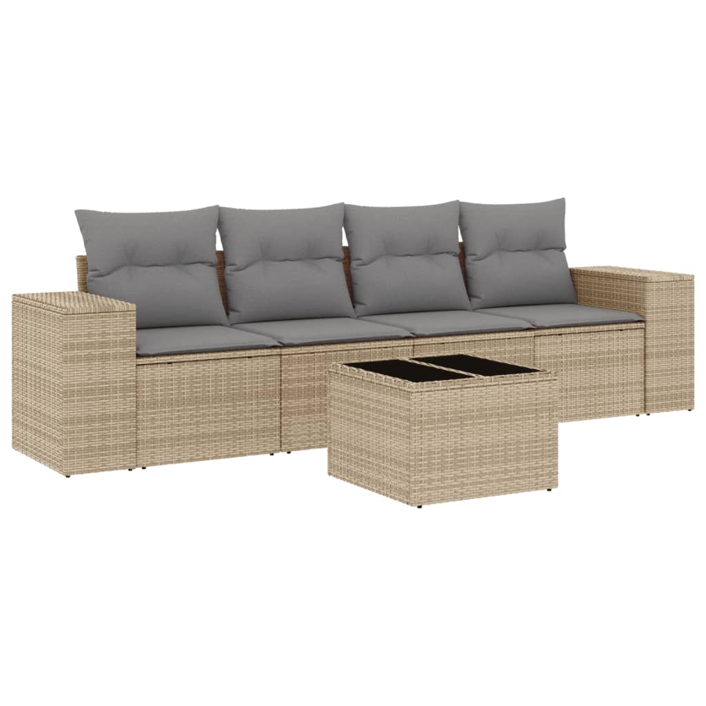 5-delige Loungeset met kussens poly rattan beige is nu te koop bij PeponiXL, paradijselijk wonen!